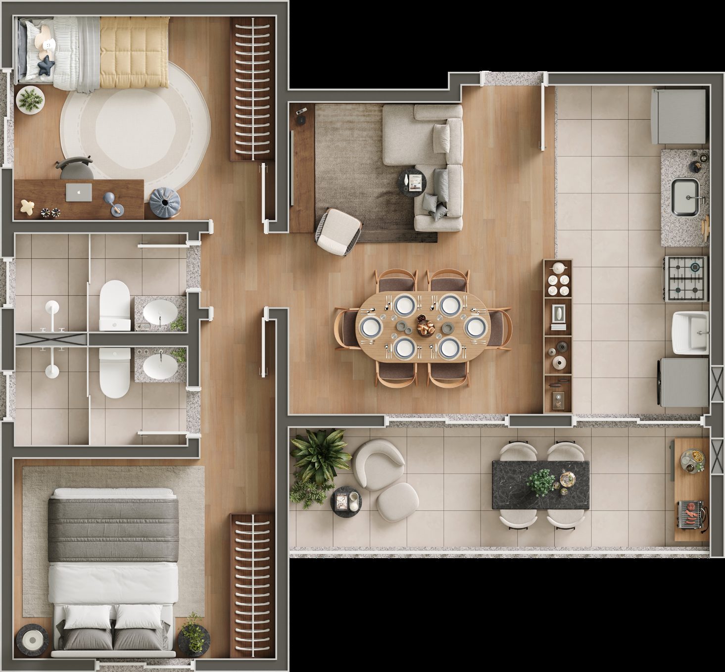 Planta tipo final 01, 59,89 m², torres 01 e 02