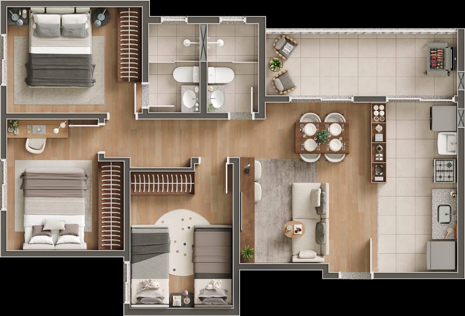 Planta tipo final 02, 68,81 m², torre 03