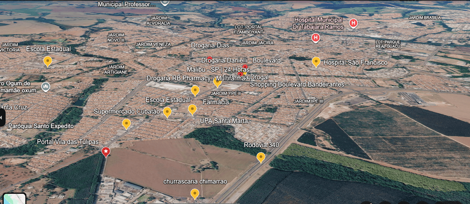 Mapa com a localização do Portal Vila das Tulipas e referências do entorno